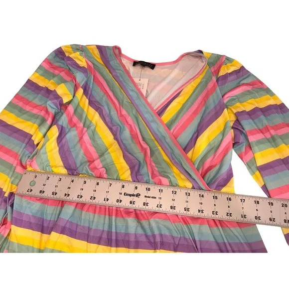 ELOQII Maxi Dress Womens 18 Easter Colorful Striped Tiered Ballon Long Sleeves - Picture 11 of 16